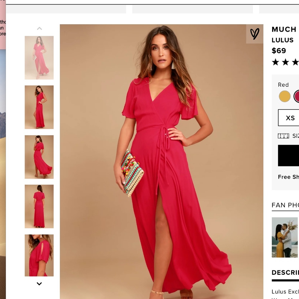 Never Worn "Much Obliged Red Wrap Maxi Dress"